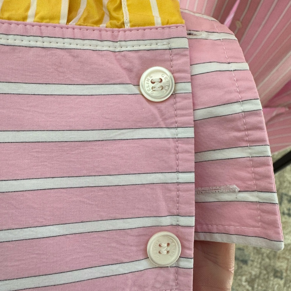 CELINE Pink and Yellow Striped Button Down Shirt - Picture 3 of 4